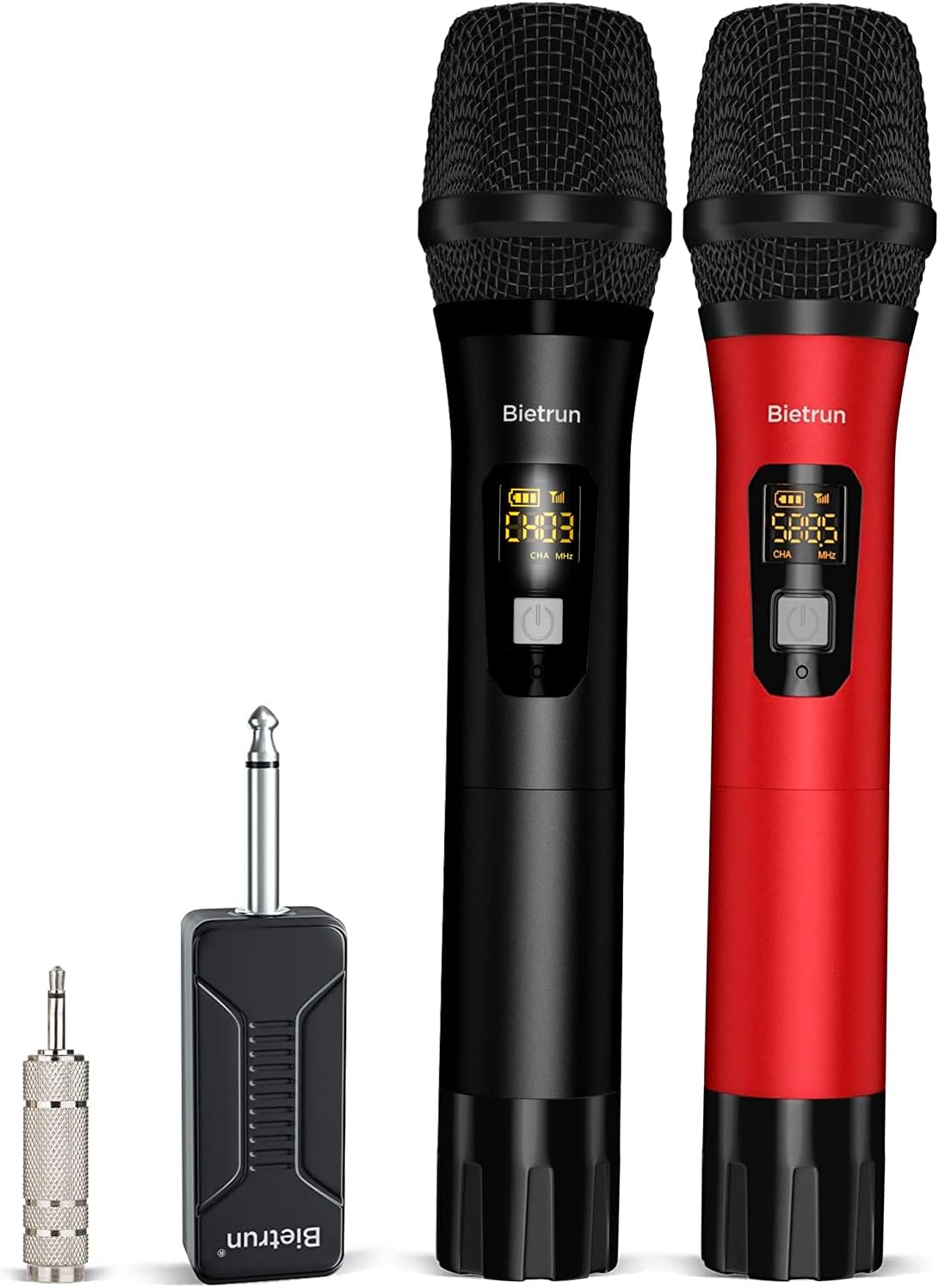 Bietrun Wireless Microphone Dynamic Mic System with Rechargeable Receiver, 1/4″ Output, for Karaoke, Church, Speech, Wedding, Party Singing(160 ft Range)-Auto Connect