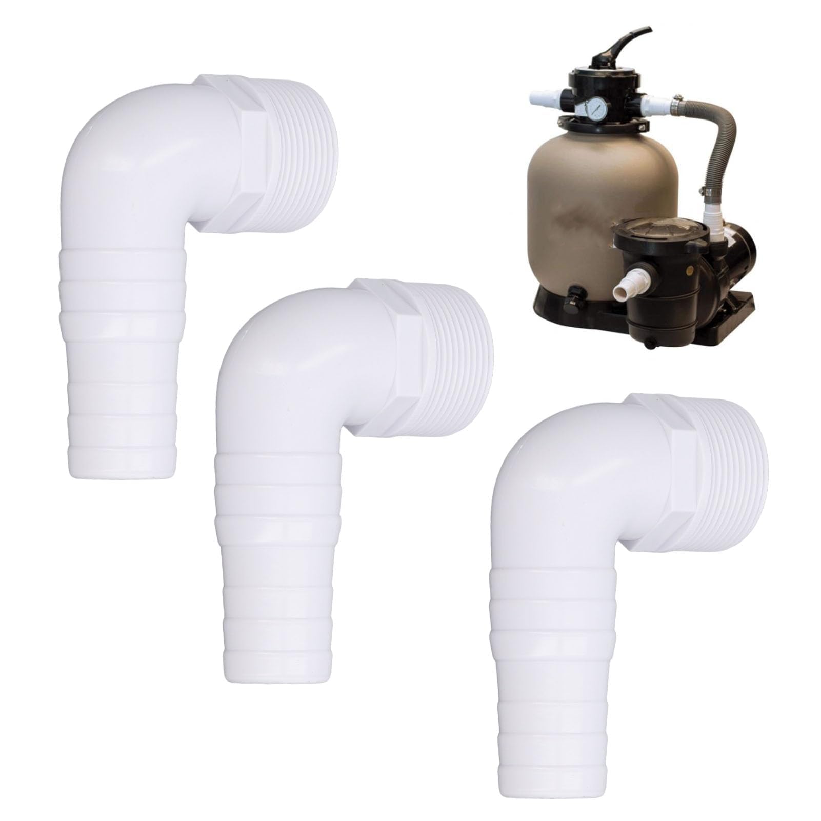 3Pcs Elbow Adapter Connector 90 Degree Fitting for Hayward SPX1105Z3 SPX1105Z4 SPX1091Z7, white