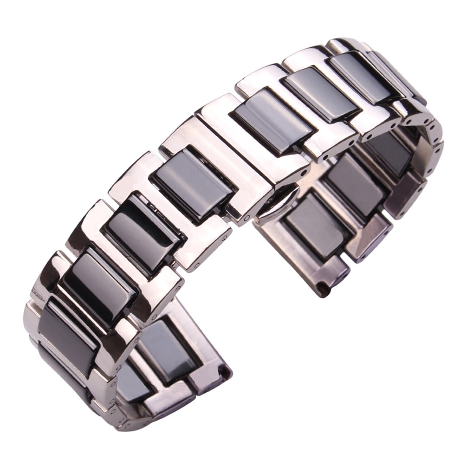 HMFANG Bracciale in Acciaio Inossidabile con Maglie in Ceramica Centrale 16mm 18mm 20mm Uomo Donna Cinturino Cinturino Bianco Nero Cinturino in Metallo con Doppia Chiusura A Pressione