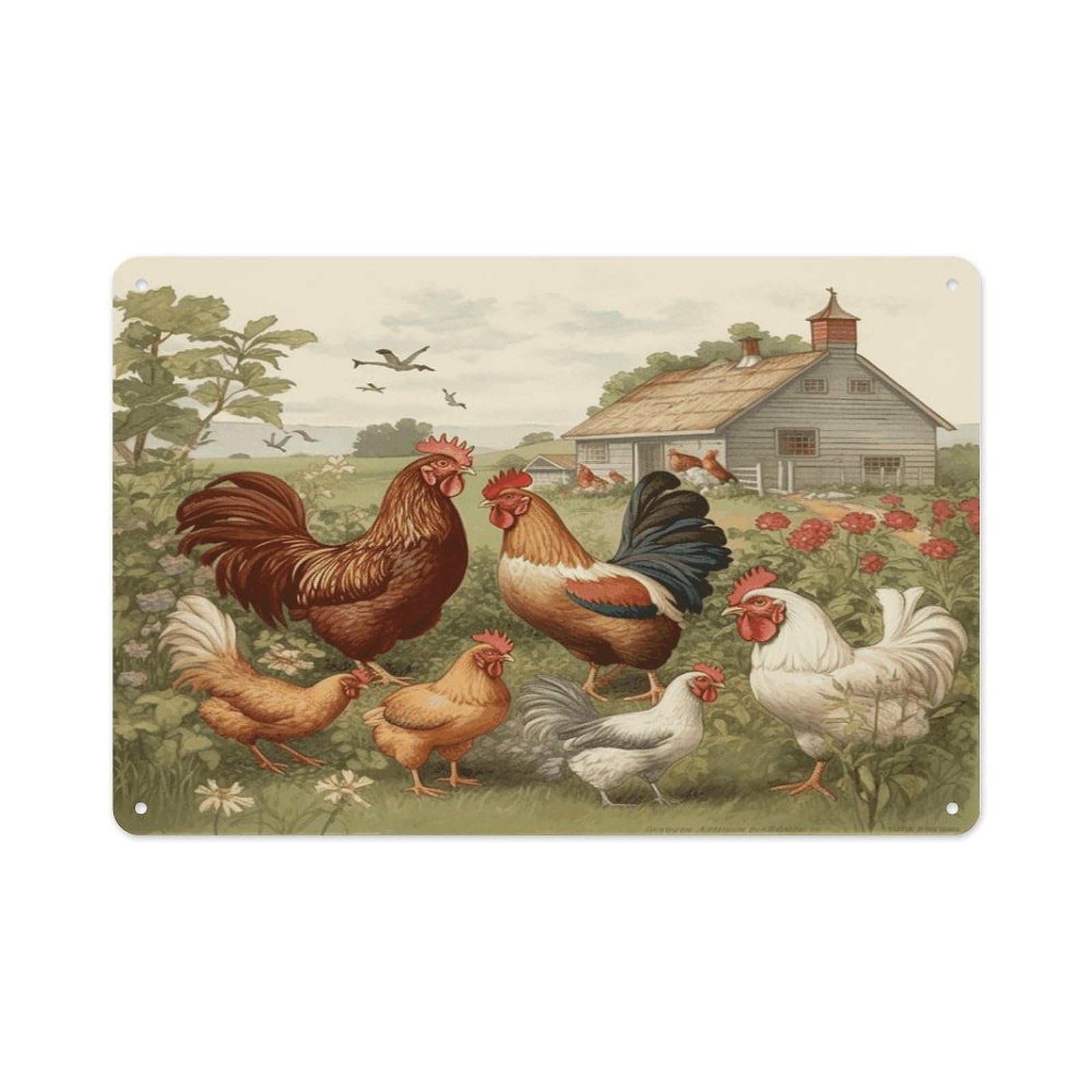 VstaDank Vintage Metal Sign Sublimation Aluminum Chickens And Farm Plaque Sign Weatherproof Art Decorative Wall Plate Boho Aluminum Wall Hanging Decor Retro Poster Plaque 8x12in