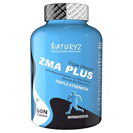Naturyz Triple Strength ZMA Plus, Muscle Strength & Nightime Recovery Support Supplement with 450 mg Magnesium Aspartate, Tribulus, Zinc, B6 & Black Pepper for Men - 60 Tablets