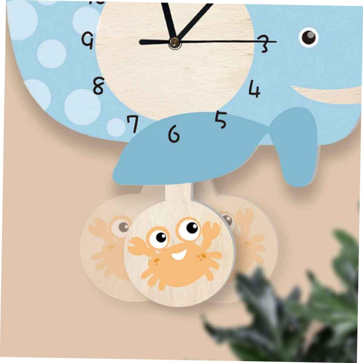 POPETPOP Reloj de Pared de Ballena Péndulo Silencioso y Fácil de Colgar, Diseño Creativo de PVC Adecuado para Oficina o Clase, Decoración Única para Pared