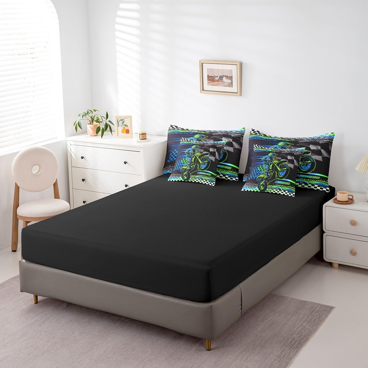 Feelyou Boys Girls Dirt Bike Bed in A Bag Twin Size, Extreme Sports 7 Pieces Bedding Set Kids Racing Motocross Comforter Set with Sheets Motorcycle Teens Bed Set Bedroom Decor 7Pcs