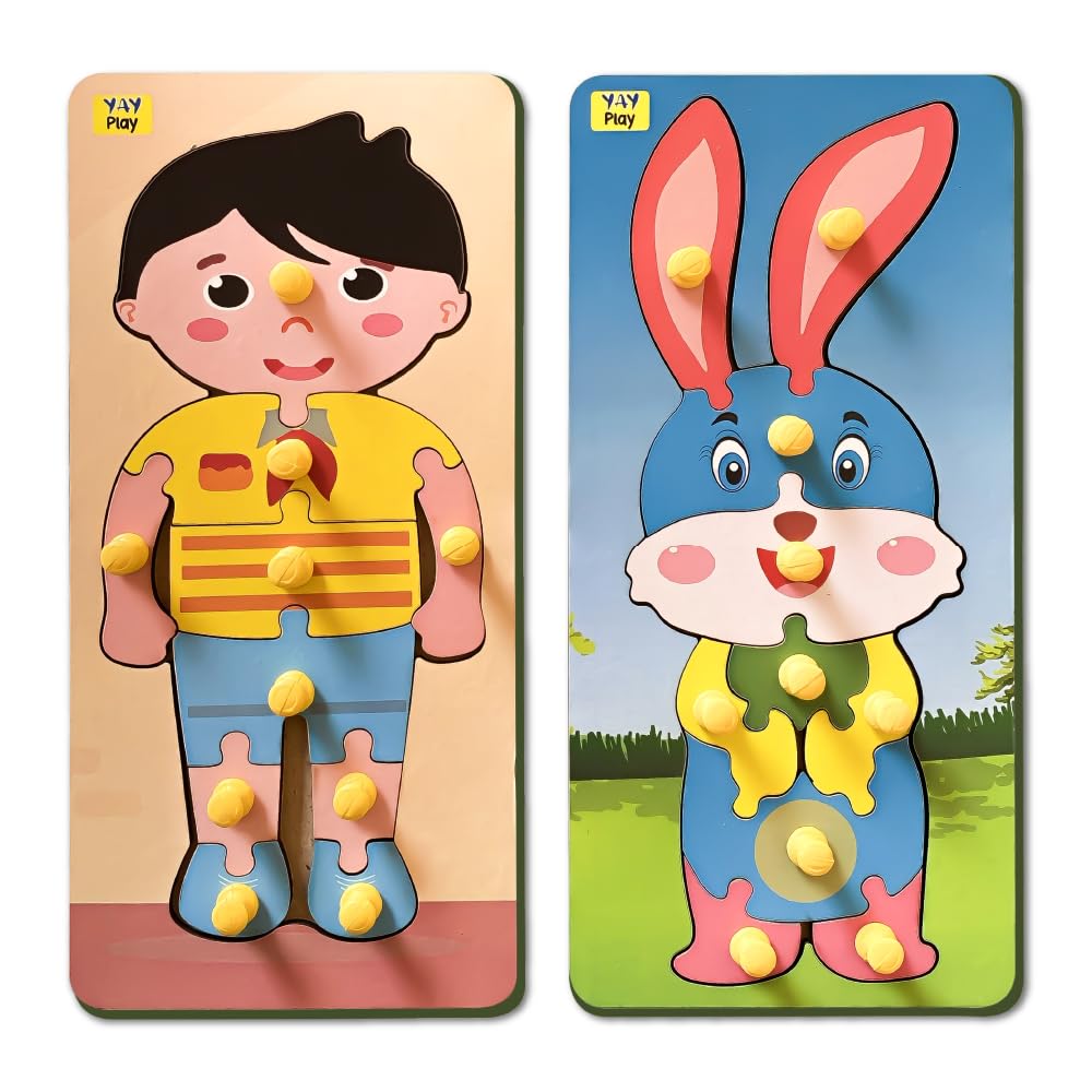 Yay Play Wooden Knob And Peg Puzzle For 2+ Years Kids | Montessori Wooden Toys | Shape Sorter For 2 Years Kids