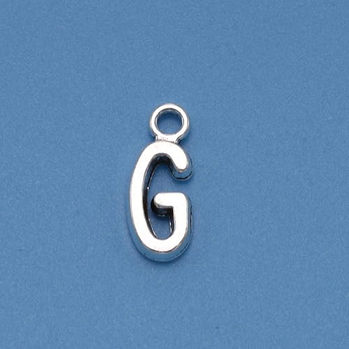 Miniatura 2 de HEALLILY Dijes de letras del alfabeto inglés G para hacer joyas, 50 piezas (plata antigua), aleación, Aleación.