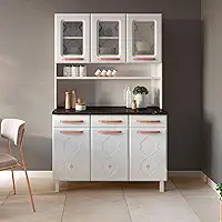 Armário de Cozinha em Aço Triplo 6 Portas 3 Gavetas Mirage New Telasul Branco
