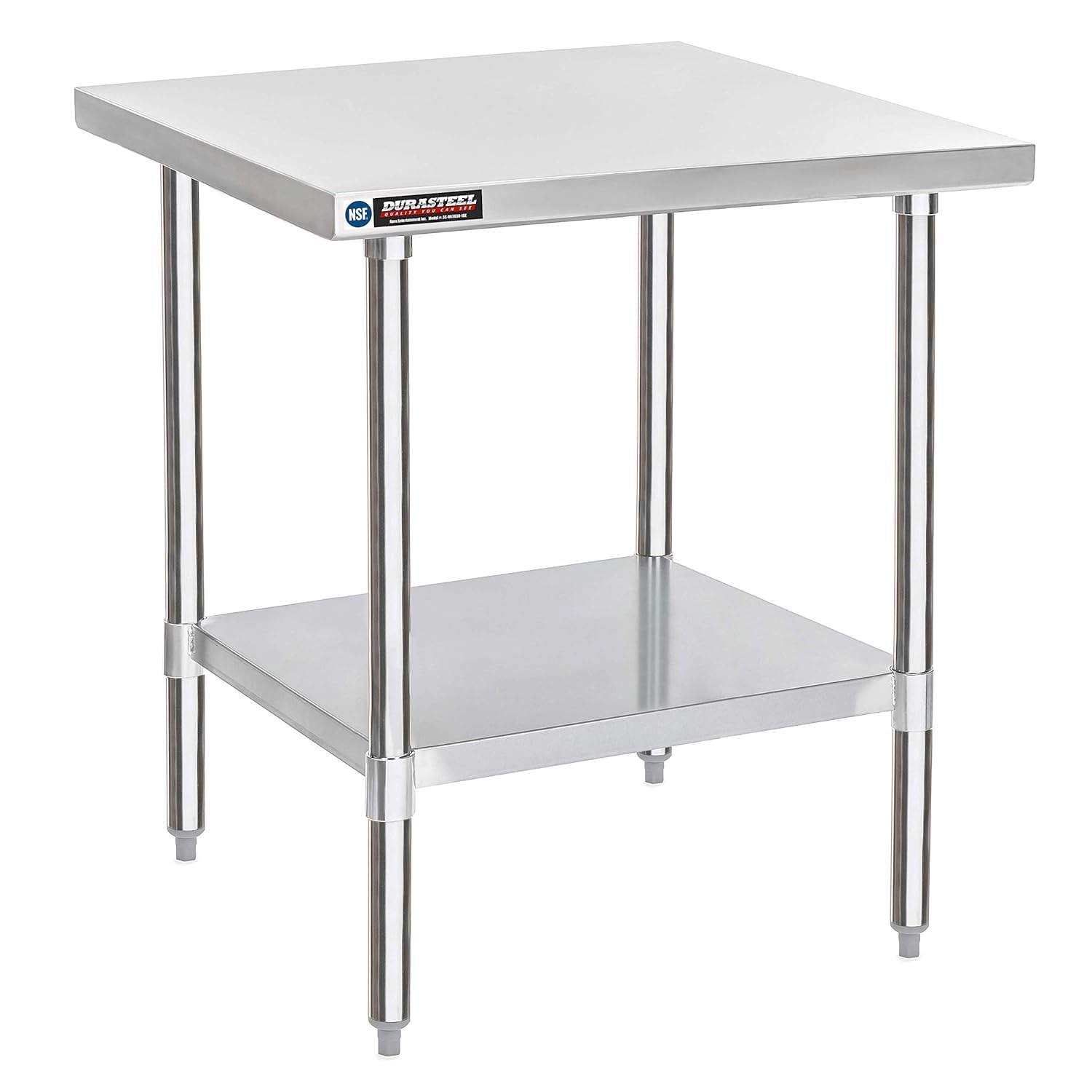 DuraSteel 30x30 Stainless Steel Work Table - NSF Commercial Prep Metal Table - Outdoor Pizza Oven Stand w/Under Shelf - Kitchen Island Laundry Utility Garage Microwave Stand Large Rolling Storage Cart