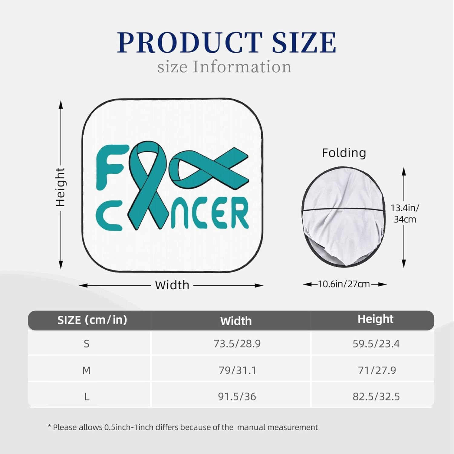 Fuck Ovarian Cancer Teal Ribbon Car Windshield Sun Shade Foldable 2-Piece Car Sunshades Reflect Uv Sun and Heat, Large, Black