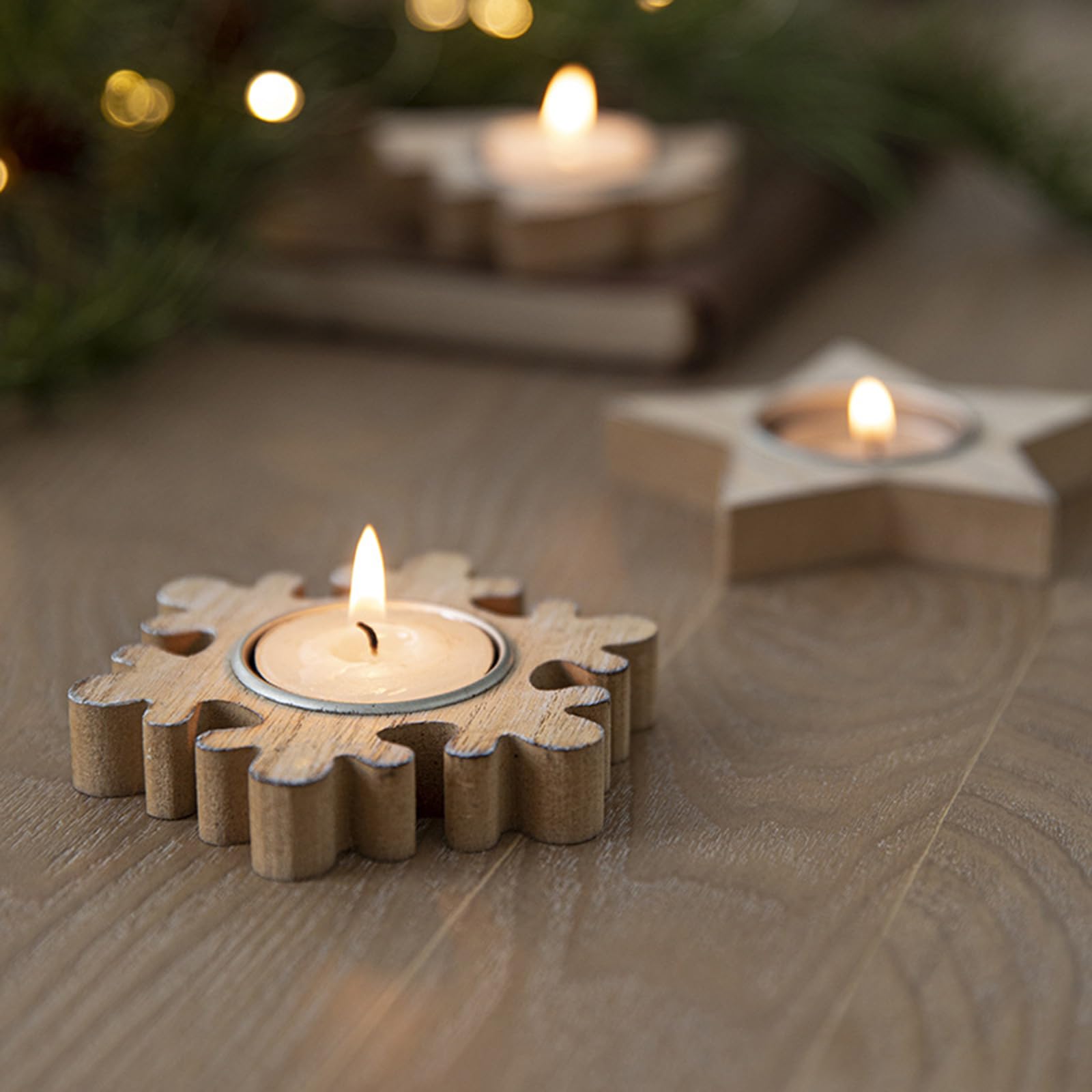 6pcs Portacandele In Legno Di Natale Albero Di