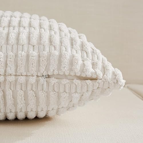 Miniatura 3 de Fancy Homi Paquete de 4 fundas de almohada decorativas de color blanco puro de 16 x 16 pulgadas para sala de estar, sofá cama, estilo rústico y