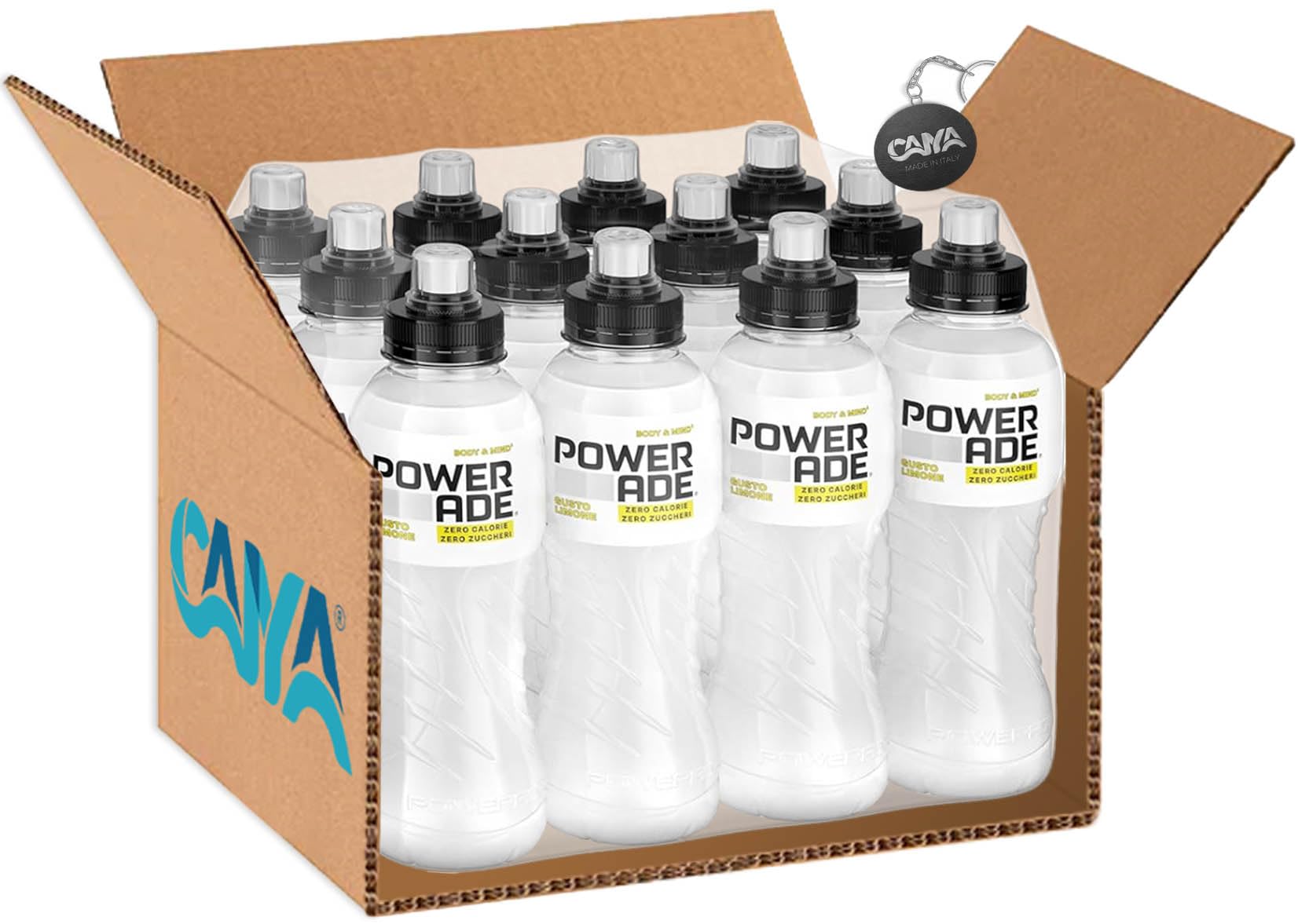 Powerade Body e Mind Bevande Energetica per Sportivi al Gusto Limone Senza Zuccheri e Calorie 500ml [CAIYA® BOX da 12 Bottiglie]