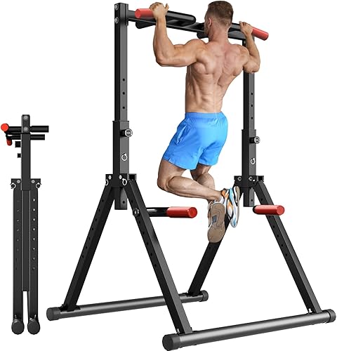 Power Tower Pull Up Dip Station Foldable, Pull Up Bar Station Adjustable, Multi-Function Home Gym, Strength Training Fitness Equipment, Triangular