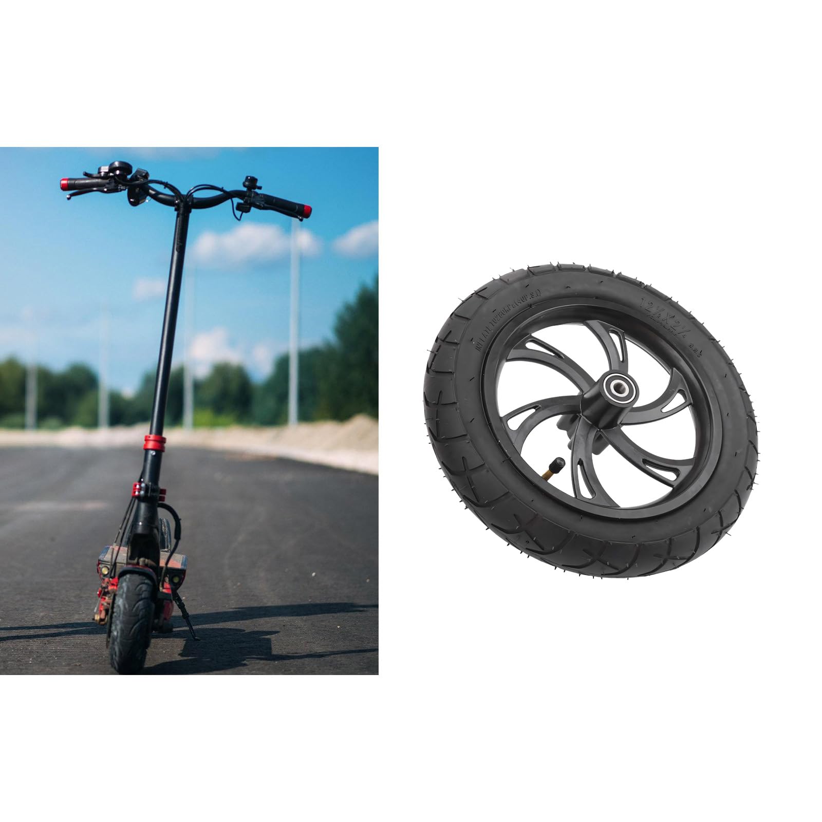 Efficienza ruota da 12 pollici per scooter elettrico, lega di alluminio leggera, cerchi freno a disco, ruota gonfiabile, sostituzione duratura per scooter anteriore
