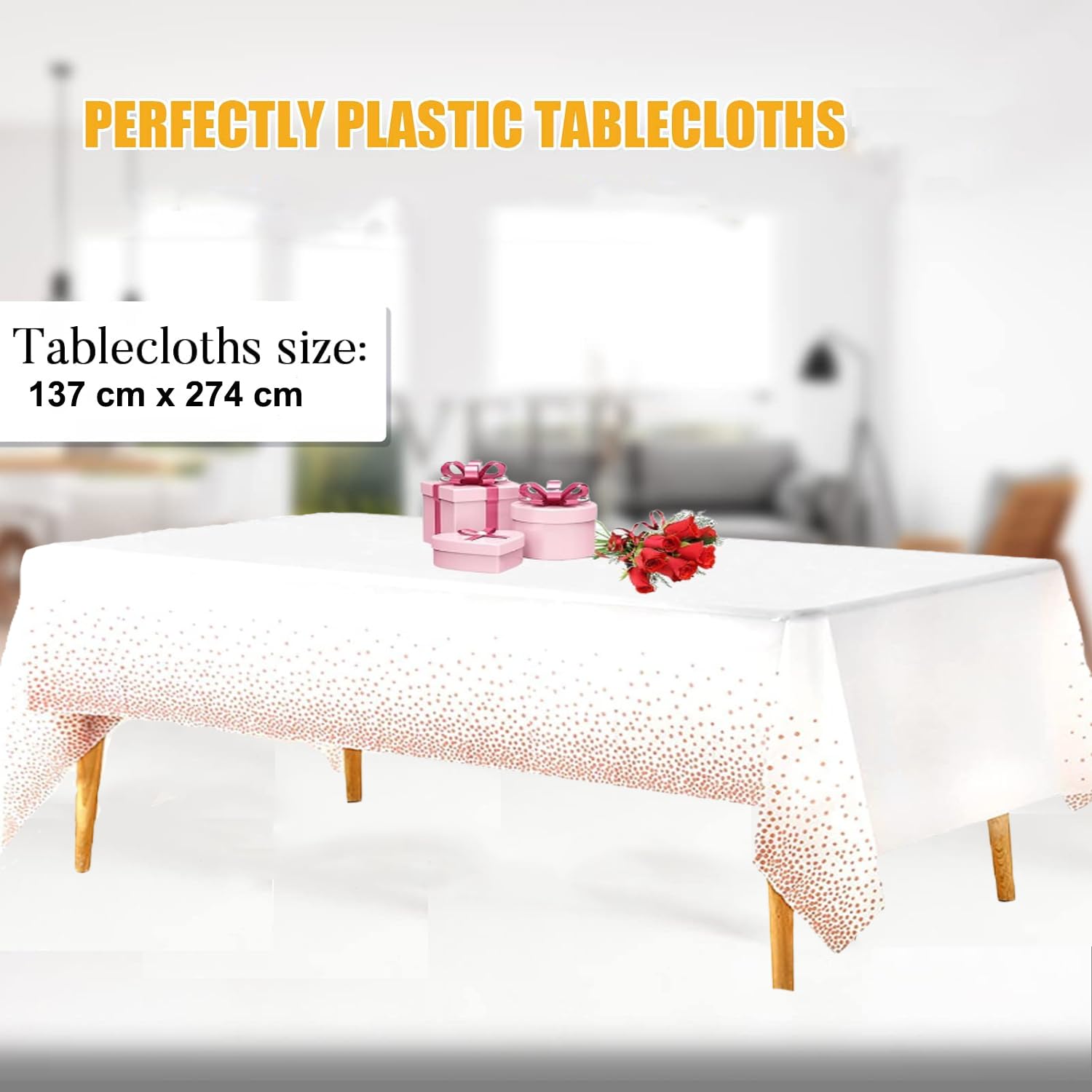 Tovaglia Festa Bianco E Oro Con Pois - Usa E Getta Elegante (137x274 Cm) - Foto 9