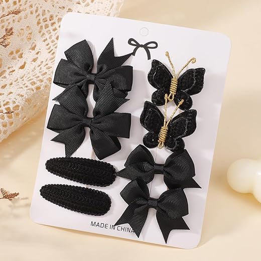 Conjunto de 8 presilhas de cabelo preto para meninas de 4,3 a 6,3 cm, boutique, fita de gorgorão, laço de borboleta, acessórios para bebês e crianças pequenas