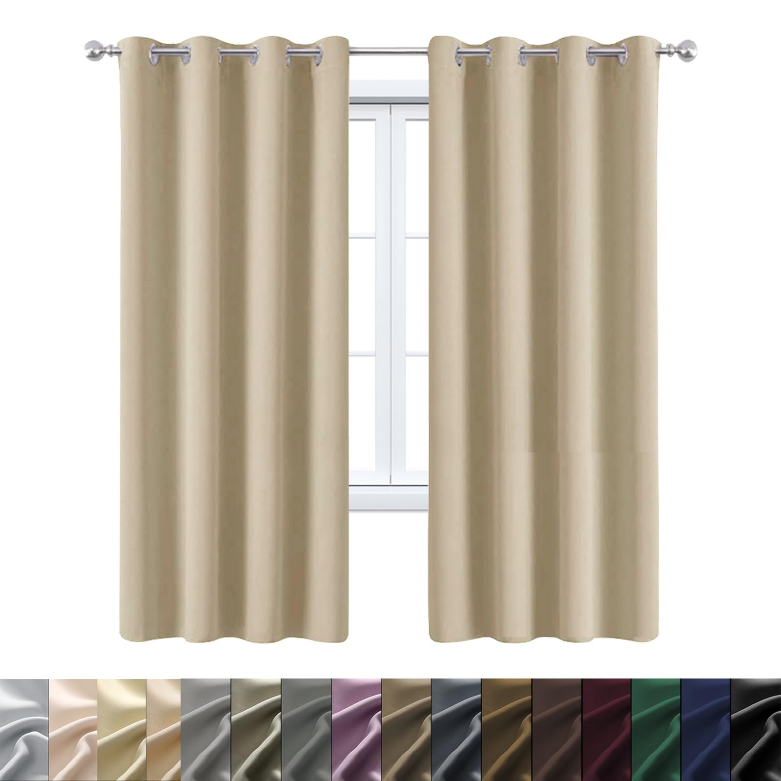 Rideau occultant thermique beige de 156 x 245 cm pour bloquer le froid et la chaleur au salon