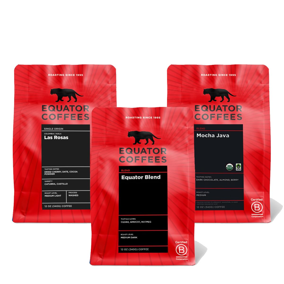 Bean Box Sampler - Roasted by Equator s, 3-Pack, Whole Bean Coffee, Gourmet Coffee