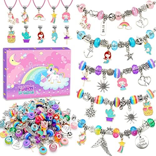 aowenxi Girls Toys Age 6-8, Gifts for 5 6 7 8 9 10 Year Old Girls Arts and Crafts for Kids Girls Ages 6-8 8-12 Charm Bracelet Jewelry Making Kit for Girls 8-12 5-7 Unicorns Gifts for Girls