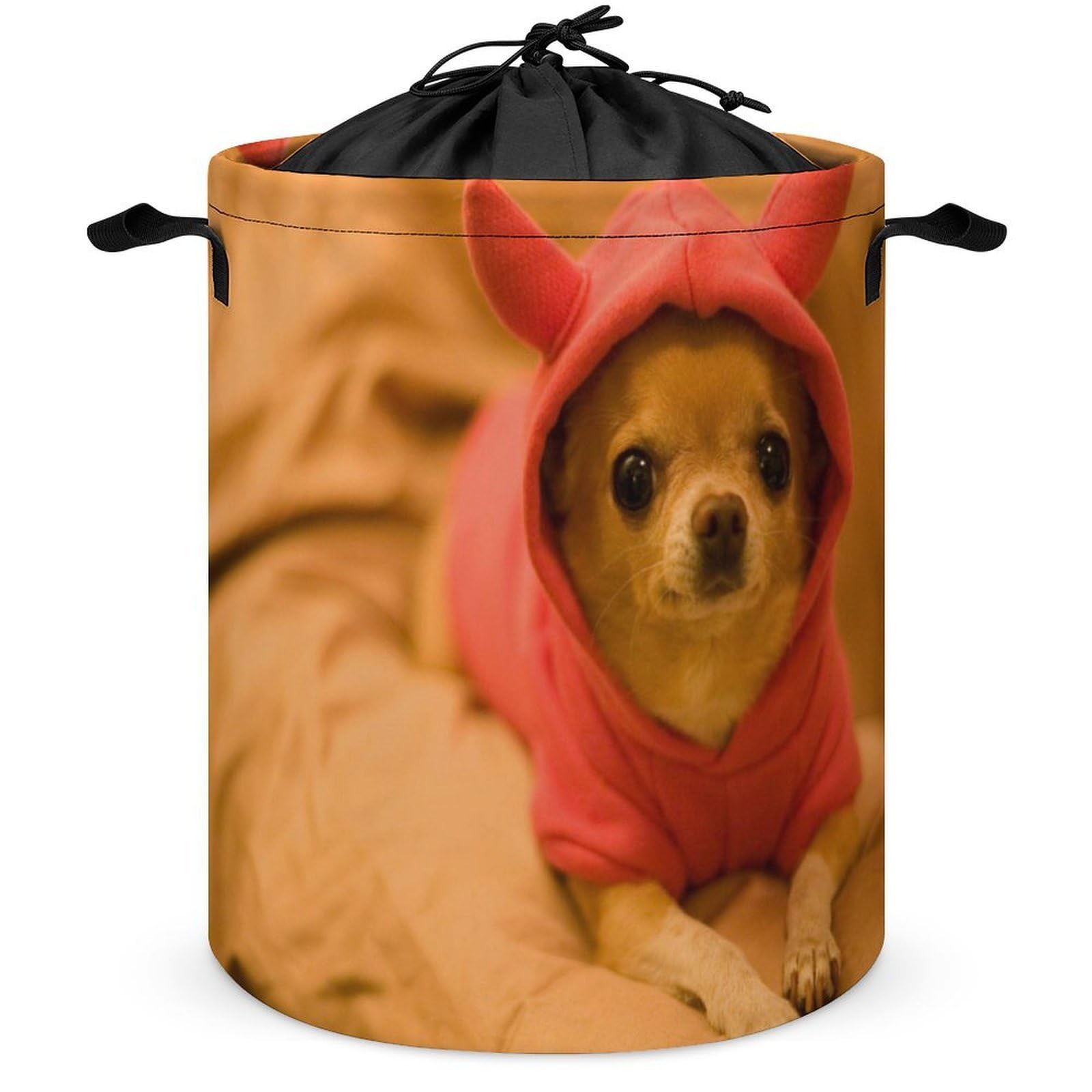 Wlntrophic Drawstring Laundry Hamper, Depressed Chihuahua Laundry Basket, Washing Basket with Handle