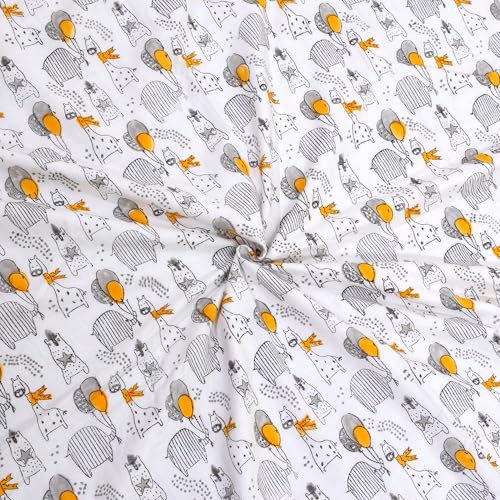 Image of TOAIArt Premium Jaipuri Dohar | AC Blanket Summer Quilt | Hand Block Printed | 3 Layers | Reversible | 150GSM 100% Mulmul Cotton | 100% Cotton Flannel Filling | Queen 90 inch X 108 inch |Grey Yellow Cartoon