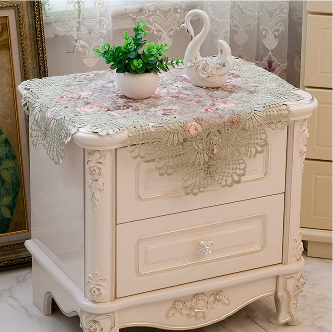 Waigg Kii Square Table Cloth Bedside Table Cover Decorative Table Dust Cover,Beside Table Slipcover for Wedding Party Home Living Room Decoration (Purple Green)
