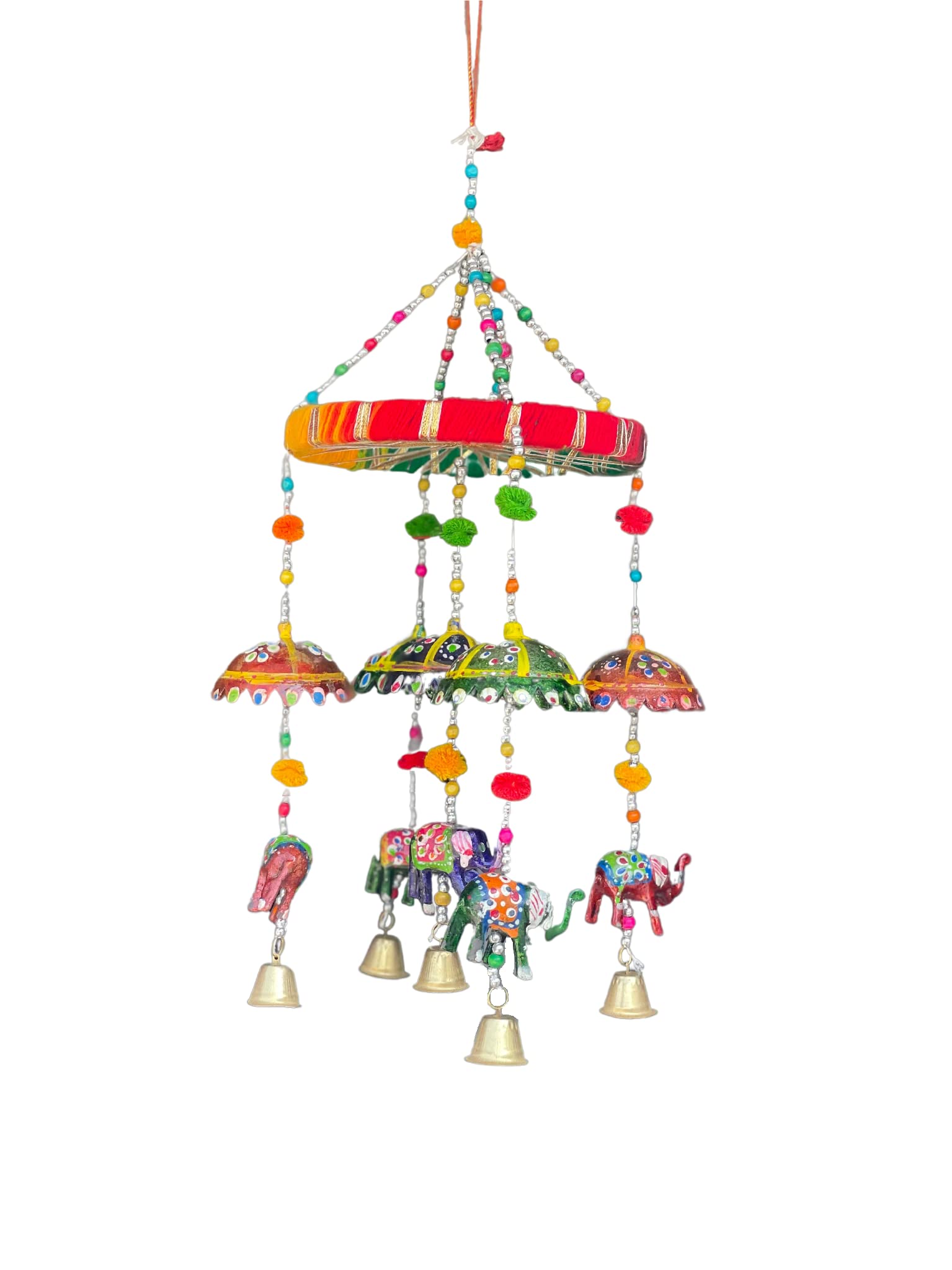 CRAFTFOBIA Rajasthani Wind Bell Decor Door Hanging, Indian Handmade Elephent Design Decorative Showpiece Wall/Door/Window Hanging Bells Chimes