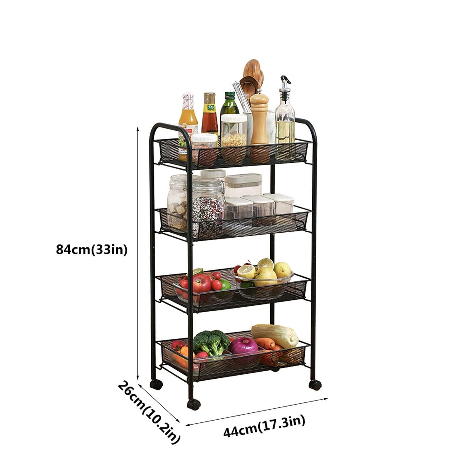 Carro De Cocina Carrito De 4 Niveles con Ruedas, Servicio, Almacenamiento Metal para Cocina, Estante para El Hogar, Organizador para Baño Multiuso Carrito