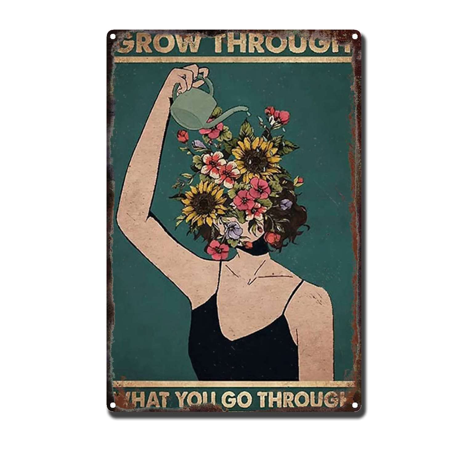 HYCLAM Tin Sign Grow Through What You Go Through Nostalgic Vintage The Garage Indoor Metal Wall Decor The Mural 8x12inch-Tin Sign