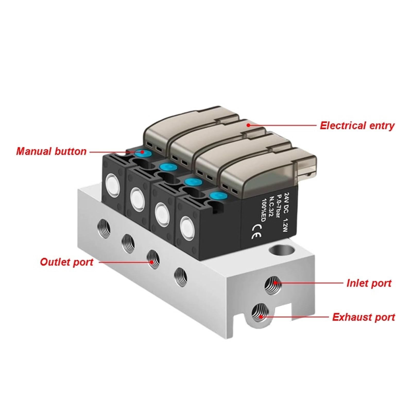 Hochfrequenz-Miniatur-Magnetventil, 10 mm Luftventil, 30 Hz, Zwei-Positionen-Dreiwege-Steuerventil, 24 V, 12 V, 6 V, Vakuumventil(Manifold 8f)