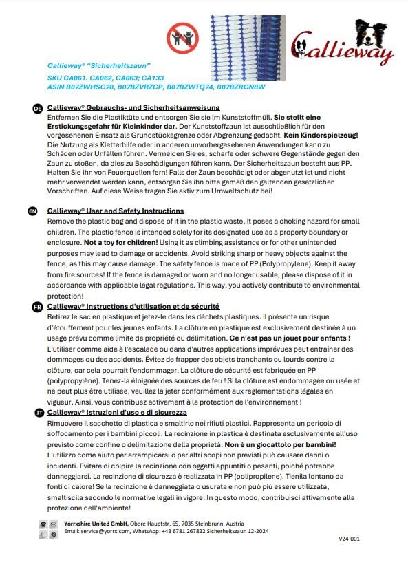 Agility Parcoursabgrenzung, Hundezaun, Sicherheitszaun, Bauzaun, Campingzaun, Abgrenzungszaun 1m hoch, blau, extra reißfest - in verschiedenen Längen, orig. Callieway® (30m Rolle)