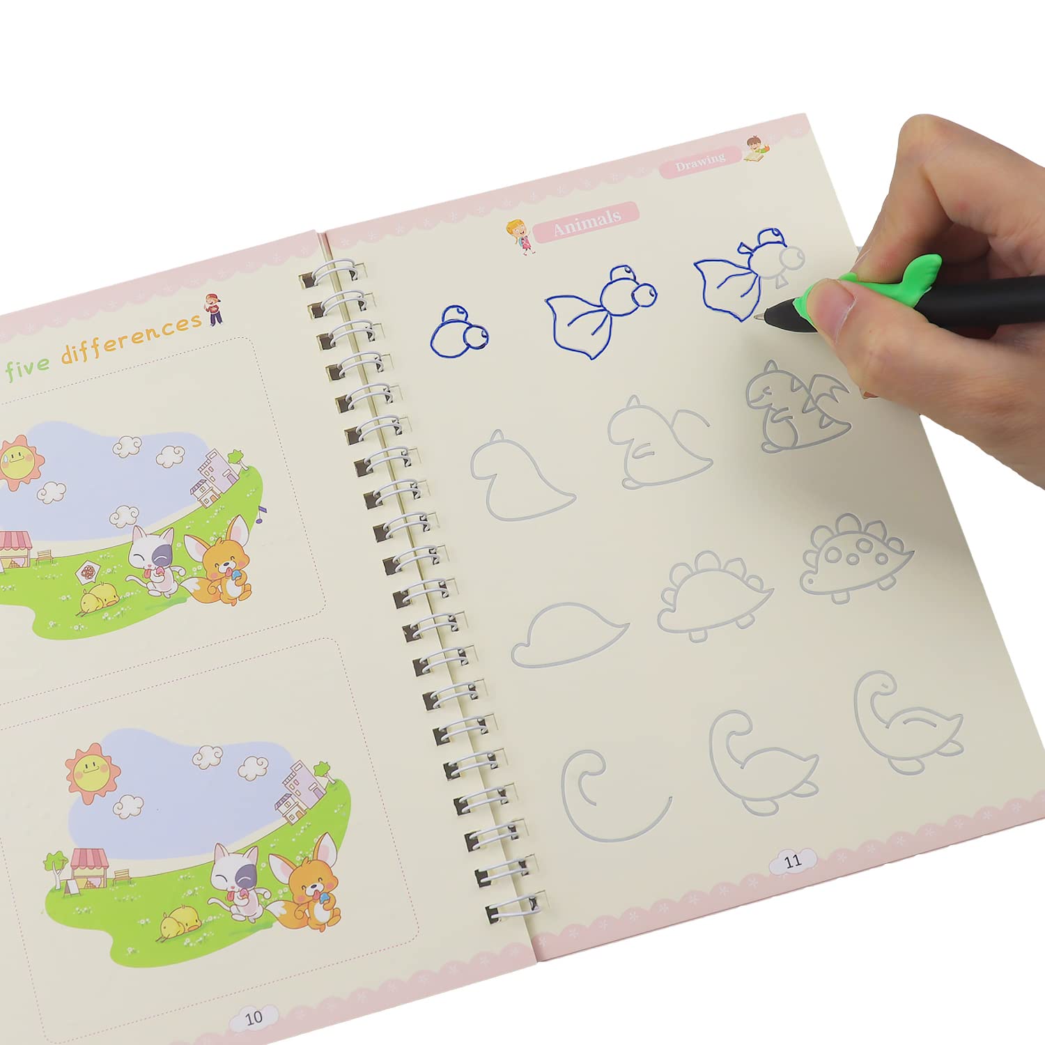 Libro de práctica de escritura a mano con ranuras, juego de caligrafía para principiantes con 4 libros, 10 recambios para bolígrafo, 1 bolígrafo, 1 agarre auxiliar para bolígrafo.