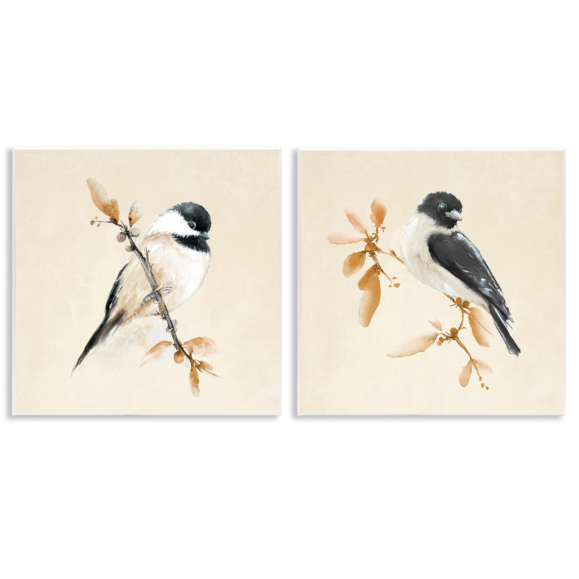 Stupell Industries Unframed 'Muted Chickadees On Beige'| 2Pc Wall Plaque Art Set
