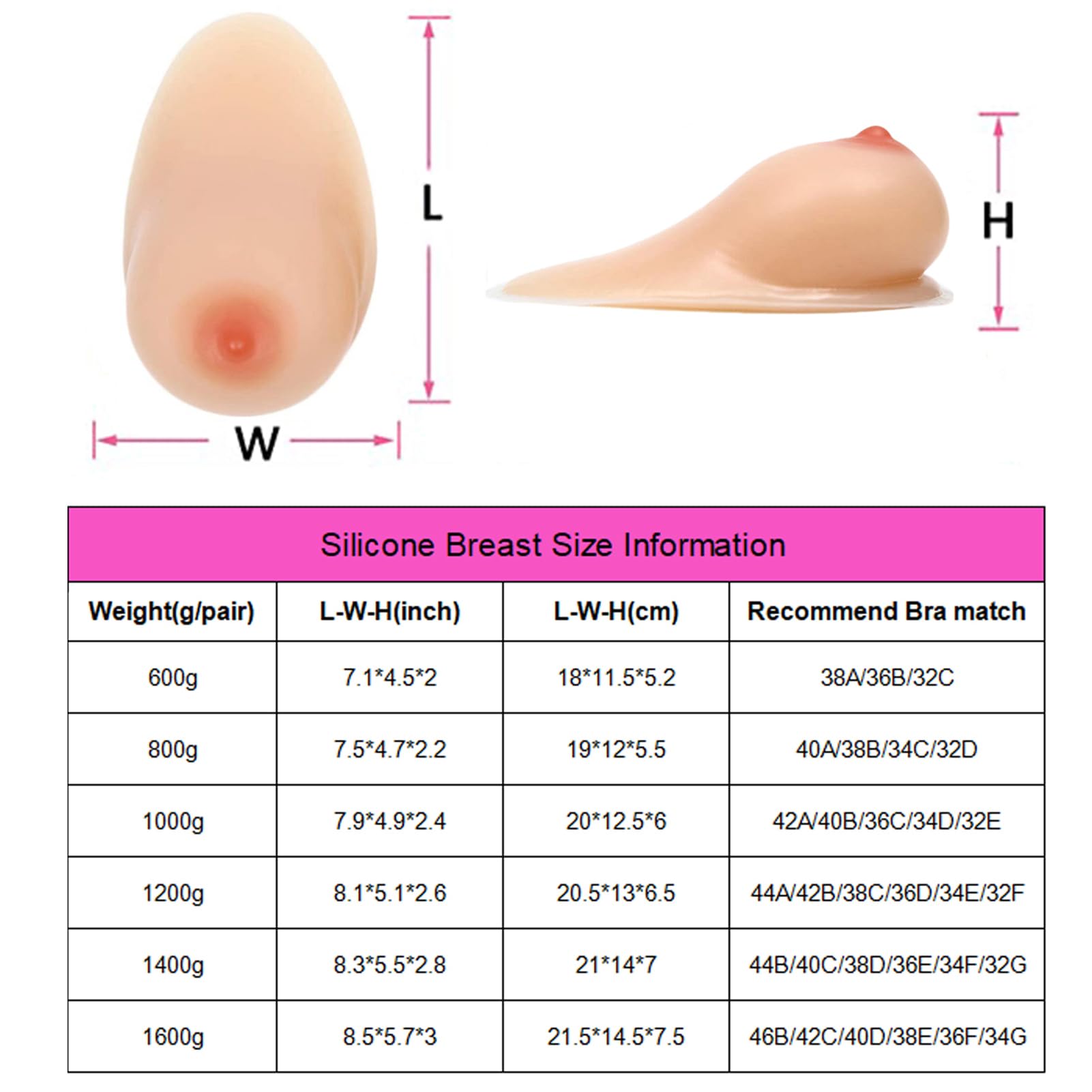 Silikonowe Protezy Piersi Dla Kobiet Samoprzylepne Wkładki Do Biustonoszy Po Mastektomii Akcesoria Dla Osób Transpłciowych Cosplay(1000g/pair, Nude)