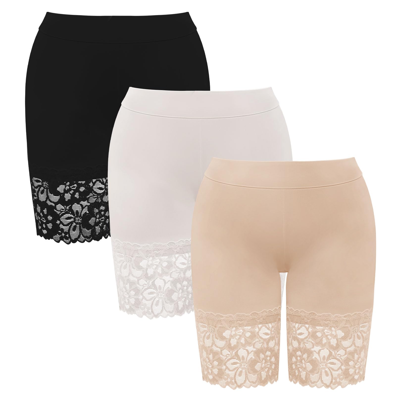 Pantalon Antirozaduras Mujer Elástico Bragas Diseño Encaje Boxer Shorts Suave Falda Bragas Cómoda Resistente al Desgaste Short Deportivo Mujer para Yoga Y Ciclismo Pack de 3