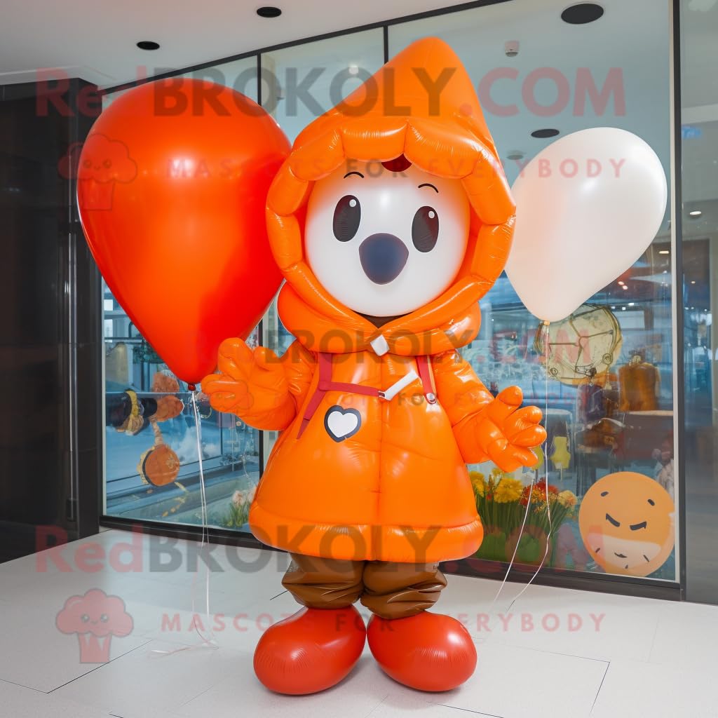 Arancione a forma di cuore palloncini mascotte costume personaggio vestito con un impermeabile e berretti