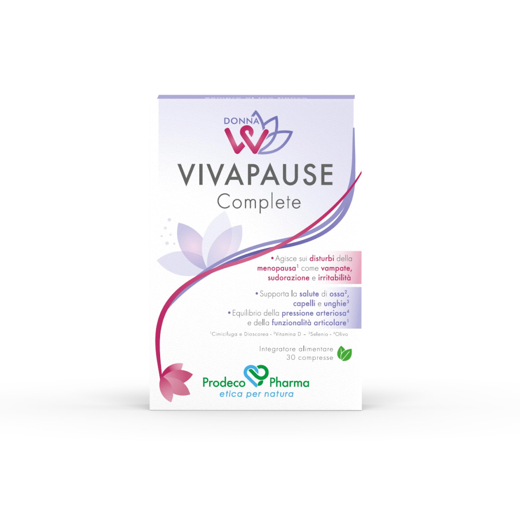 Prodeco Pharma DONNAW VIVAPAUSE Complete 30 Compresse - Agisce sui Disturbi della Menopausa e Supporta la Salute di Ossa, Capelli, Unghie - Equilibrio Pressione Arteriosa e Funzionalità Articolare