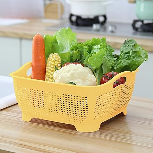 Miniatura 5 de LNQ LUNIQI Cesta de drenaje de doble capa, cesta de plástico para lavar frutas, verduras, cesta de almacenamiento de alimentos, fregadero de