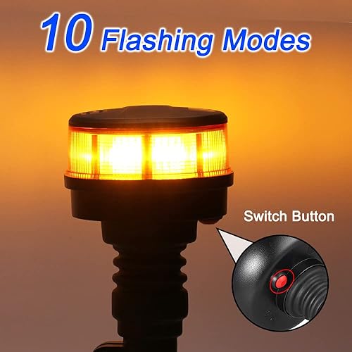 Miniatura 4 de Luz estroboscópica LED ámbar para camiones, luz de advertencia intermitente de vehículo de montaje en poste, 64 LED y 10 modos, luz de faro para