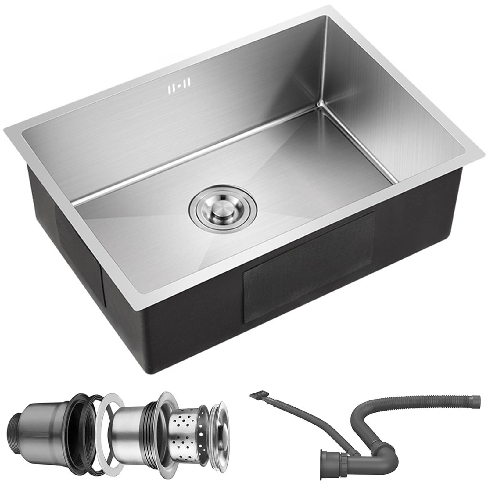 ZQFHSX Small Kitchen Bar Sink, Silver Stainless Steel Sinks, Drop in Household Dishwashing Basin,with Drain Basket, Pipe, Single Bowl Workstation Sink(Silver,55x40cm)