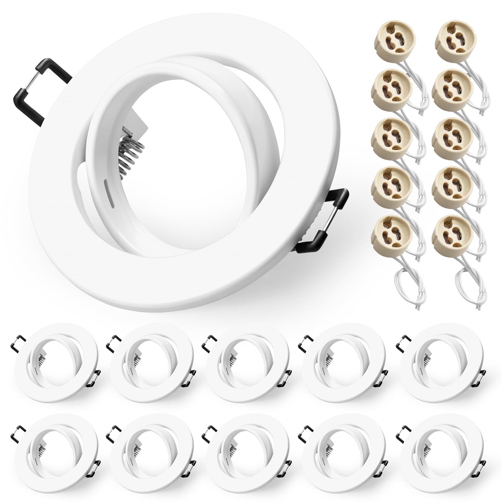 Cornice Faretti led da Incasso per Cartongesso, Set di 10 Faretto Incasso Cartongesso, Portafaretto in Gesso Orientabili 30° con Portalampada GU10, per LED e Alogeno, Cornice Portafaretto per Soffitto