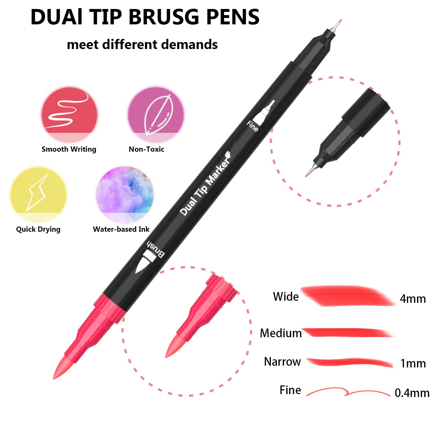 Pennarelli Acrilici A Doppia Punta - 18 Colori - Punta Fine E A Pennello - Per Legno, Pietre, Carta - Indelebili - Foto 10