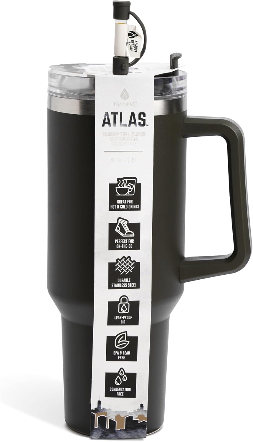 Manna Atlas Stainless Steel Tumbler with Silicone Straw Protector - 40 Oz - Charcoal - Image 2