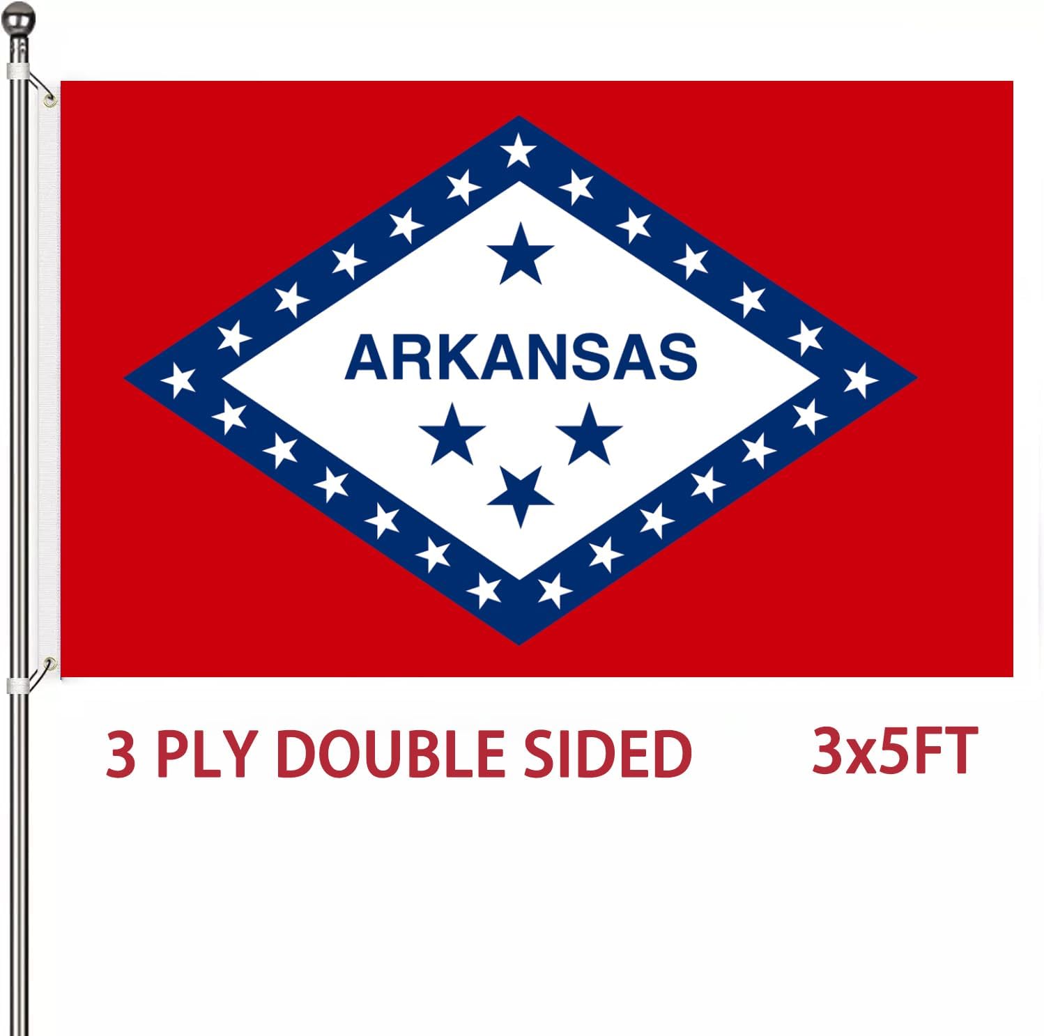 Arkansas State Flag Heavy Duty double sided 3 Ply 3x5 Feet Arkansas AR State Flags Banner with Brass Grommets, Fade-Resistant for Home, Garden, and Official Display