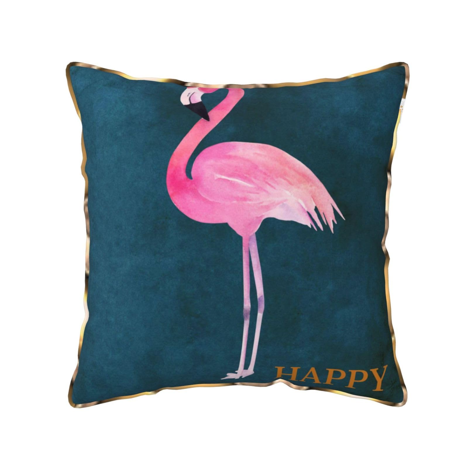 AUBKFELD Halloween Flamingo Witch Hat Printed Velvet Cushion Cover 40x40 CM with Gold Edging Strip, Square Pillowcase Soft Throw Pillow Covers Case Decorative for Living Room Sofa Couch Bed Bench