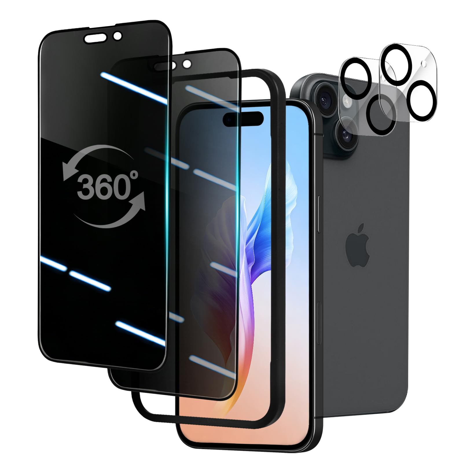 PRTEXLAB【360°覗き見防止】 iPhone15 用 ガラスフィルム 3…