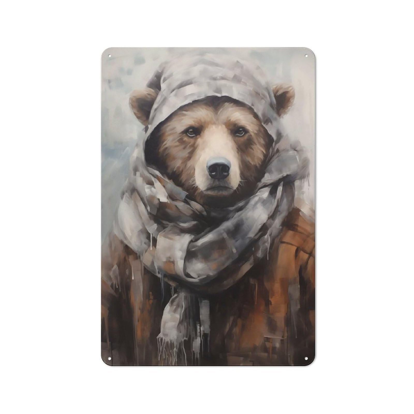 Junmoney Brown Bear Enduring Winter Rustic Metal Plaque 30X20cm For Hobby Room Or Studio, For Vintage Wall Decor Fans, For Garage And Workshop Walls