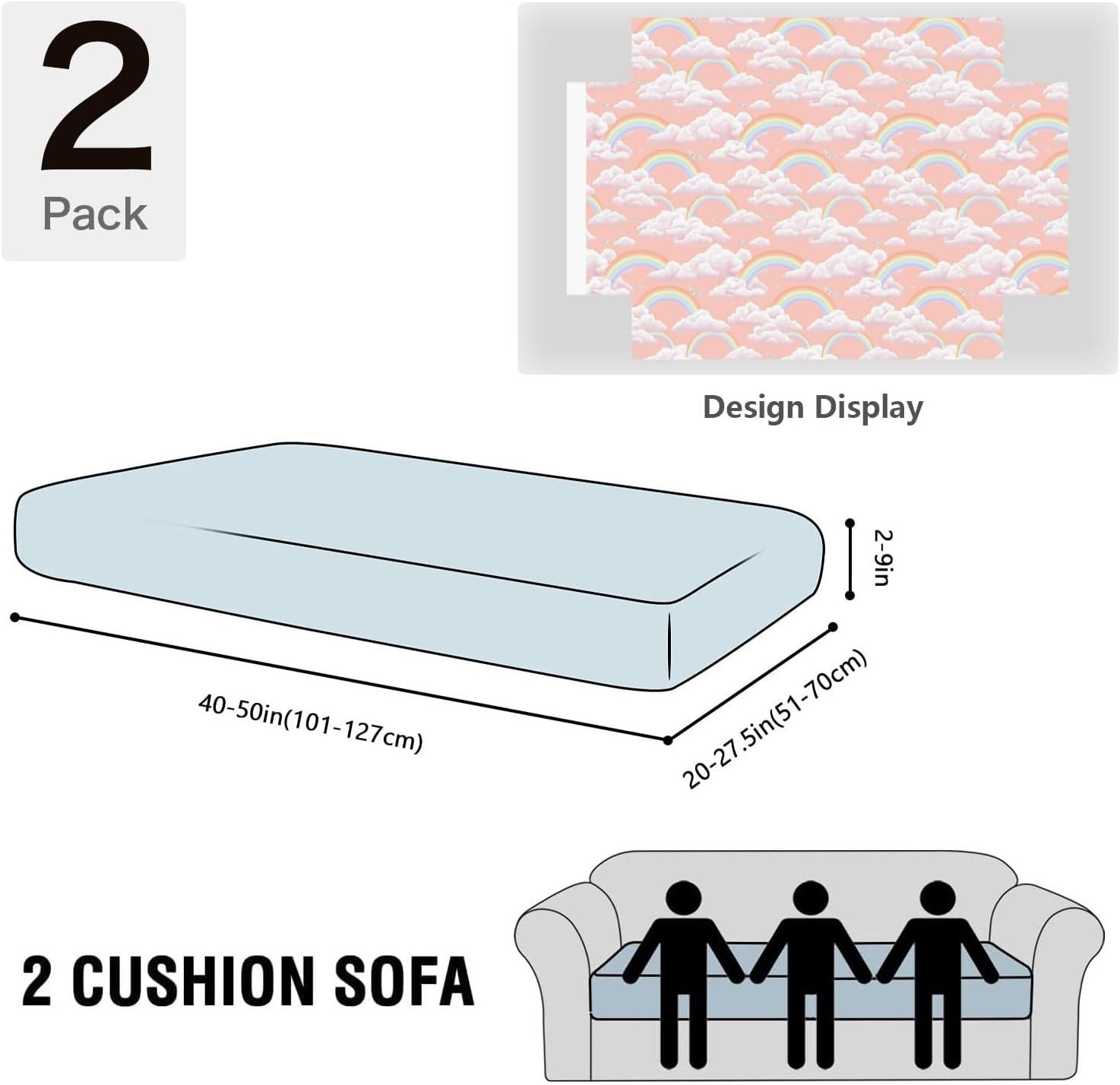 Cloudy Dreamscape Pink Loveseat Covers Couch Covers for 2 Cushion Couch, 2-Piece Stretch Sofa Slipcovers Anti-Slip Washable Furniture Protectors for Dogs Pets