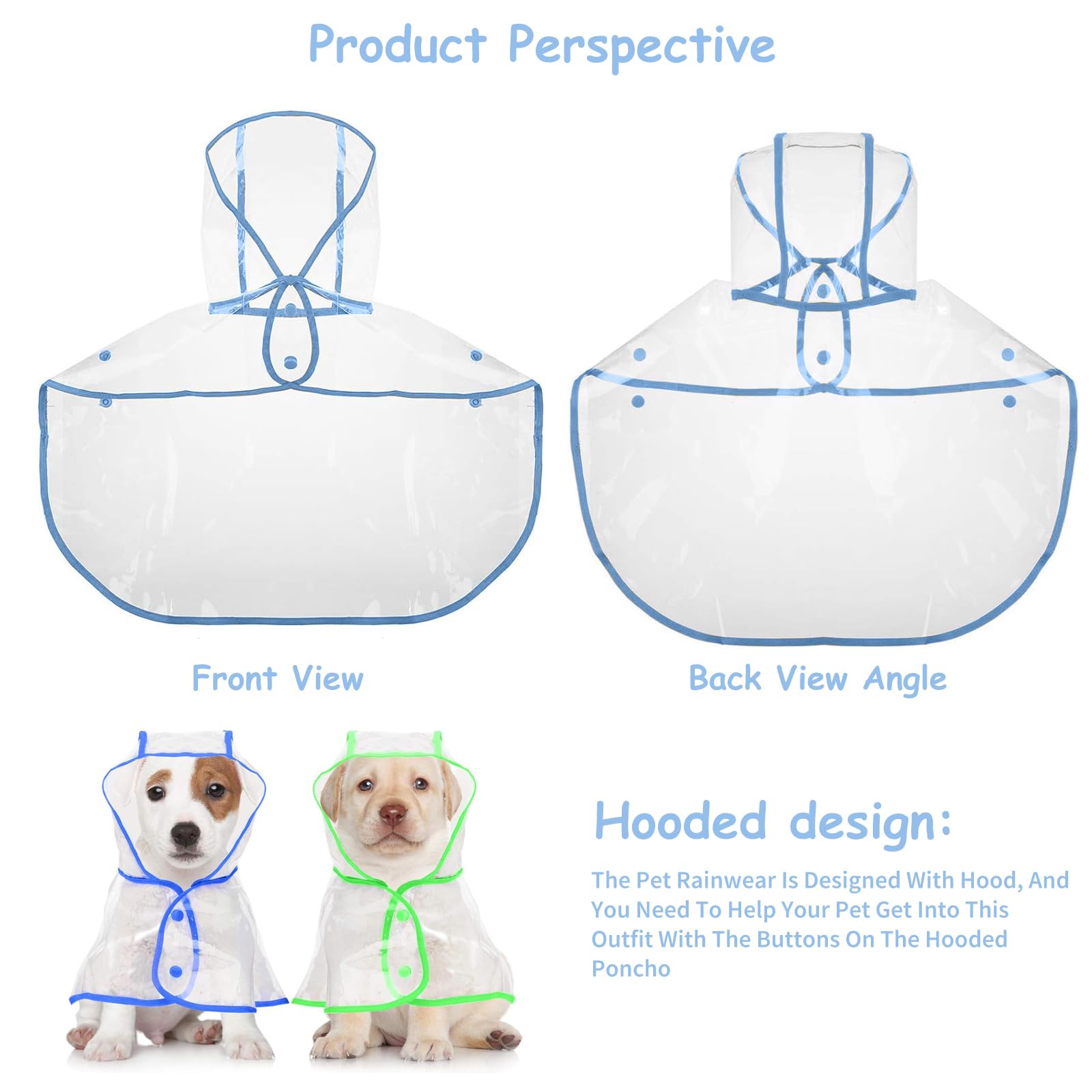 PETCUTE Manteau de Pluie Imperméable pour Chien avec Capuche,Imperméable pour Chien en PVC Transparent,Manteaux imperméables pour Chiens avec Fermeture à Boutons,pour Les Jours de Pluie