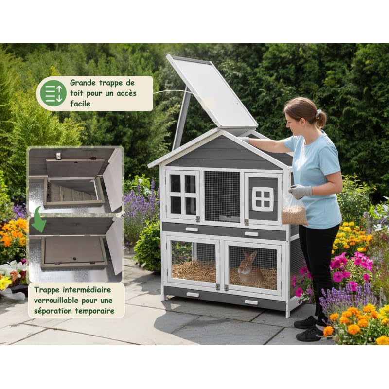 Cage Clapier Enclos pour Lapins Extérieur et intérieur en Bois 115 x 60 x 118 cm. Modele Murmel
