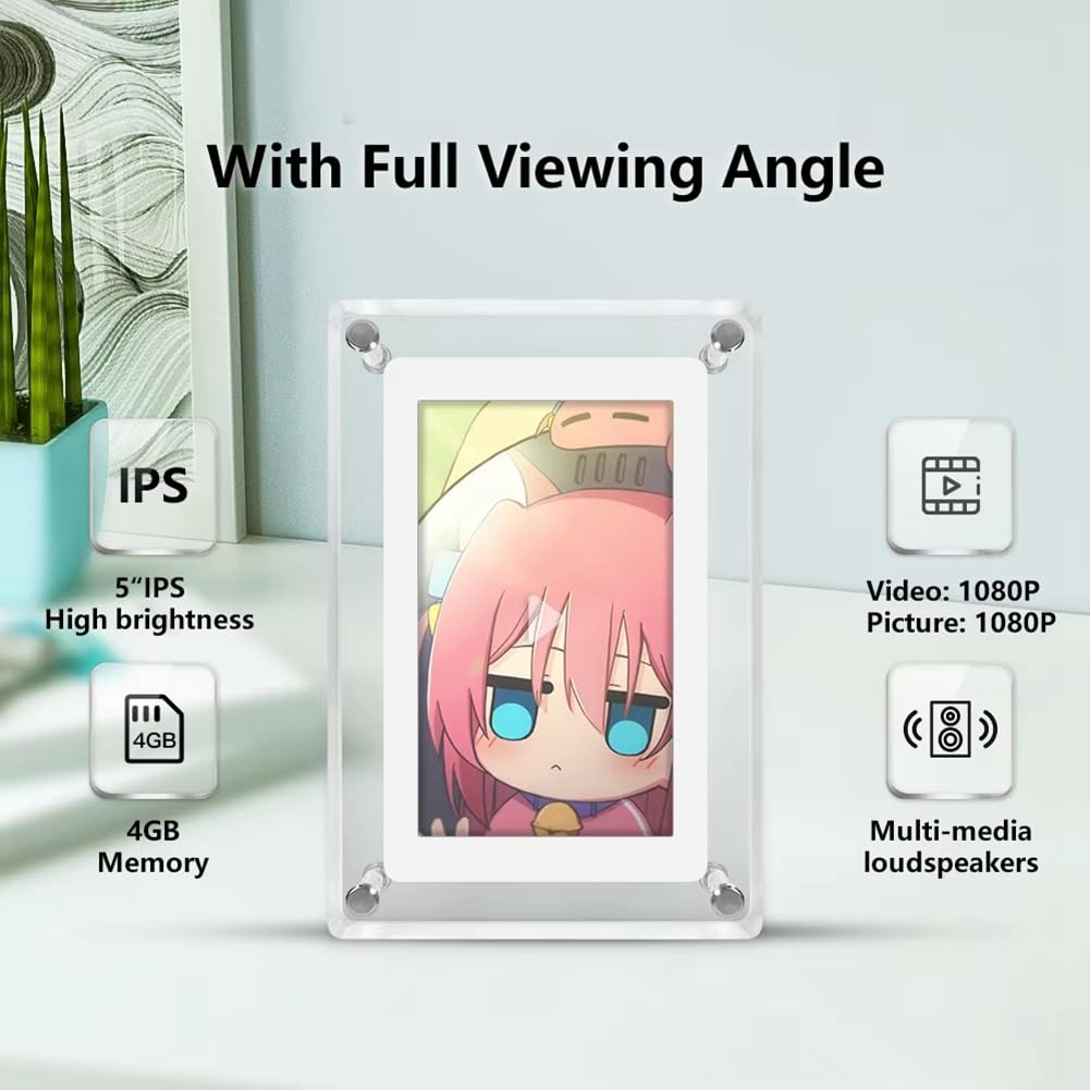 Osmond Cornice Digitale per Foto da 5 Pollici con Display Verticale, Schermo IPS, Batteria di Memoria da 4G e 1200 mAh, Cornice Digitale Portatile Retrato